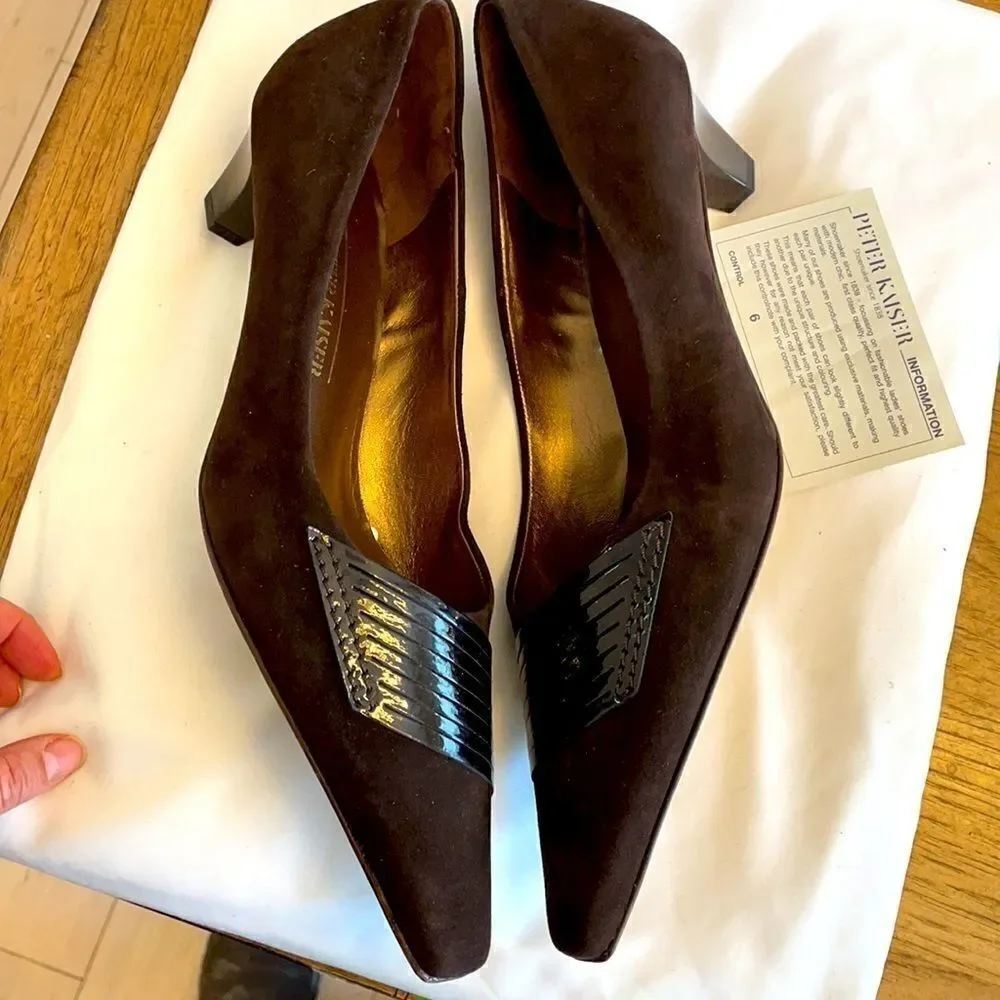 PETER KAISER BROWN SUEDE PATENT SHOES.  NEW